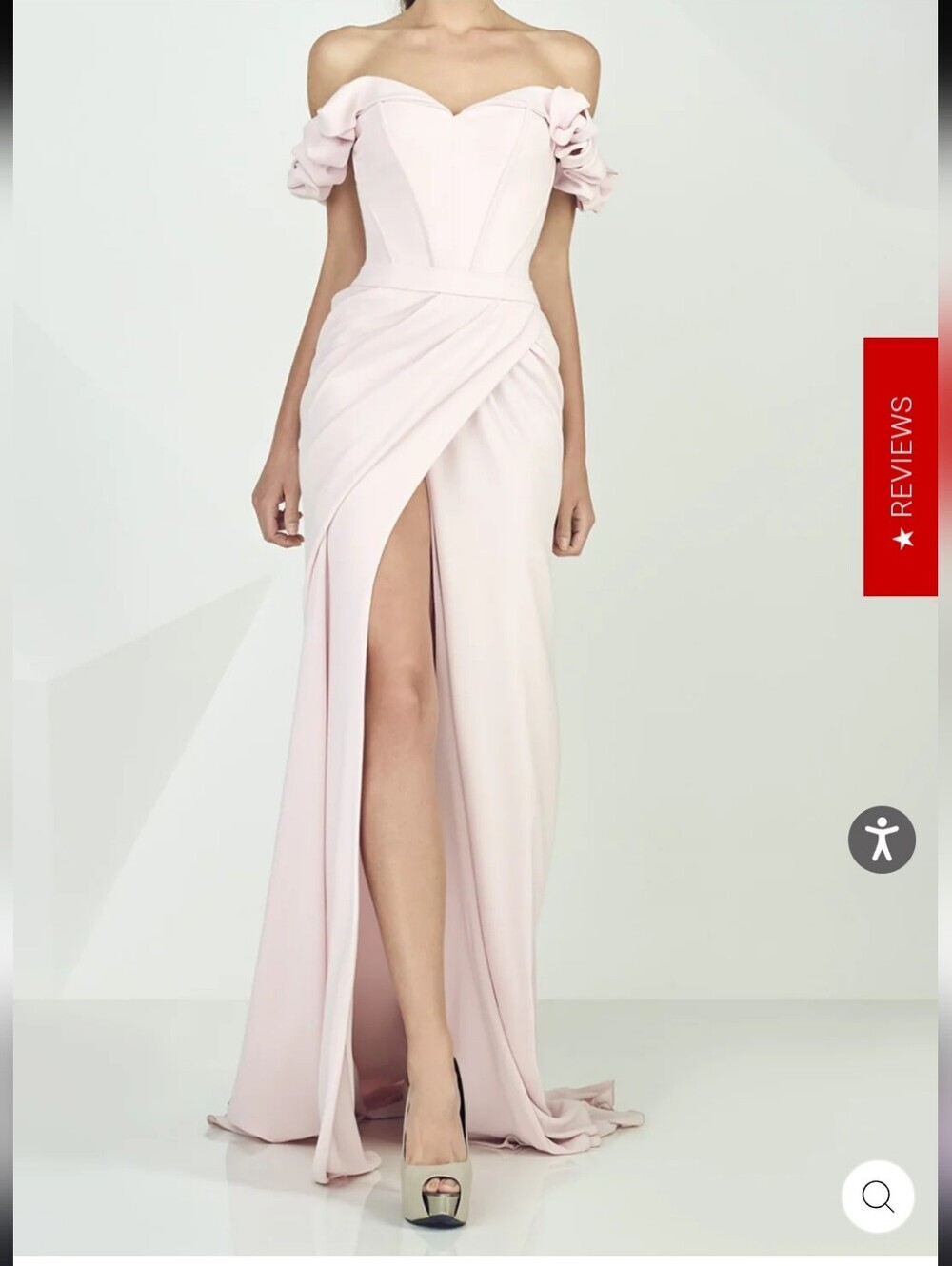 Gaby Charbachy Blush Pink Off Shoulder Couture Gown High Slit Formal Dress